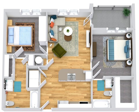 Floor plan for 2 beds, 2 baths, 914 sqft